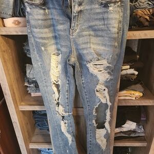 Judy Blue Ripped Straight Leg Jeans - Light Blue